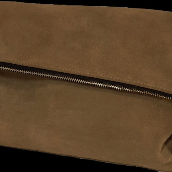 Light Olive Green Suede Leather Clutch - Picture 2 of 4